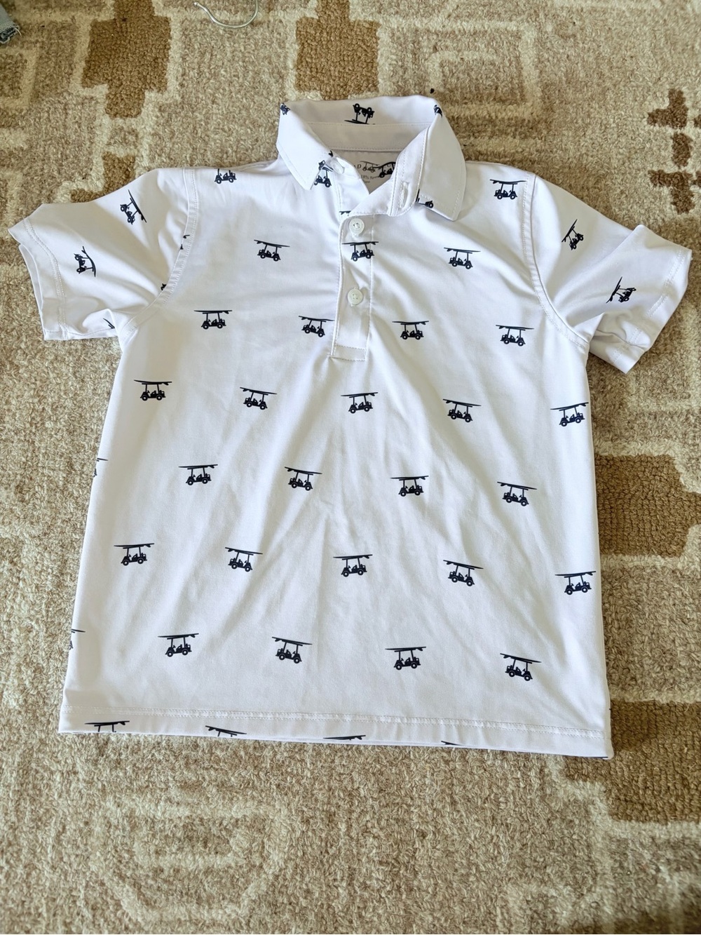 Bald Head Kids Polo Shirt with Navy golf cart Print shirt